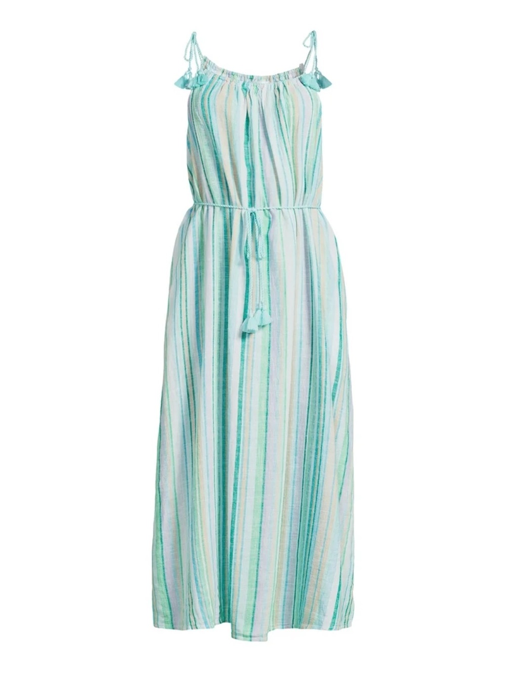 Striped Mint & White Tie-Shoulder Maxi Dress size L - Picture 4 of 13